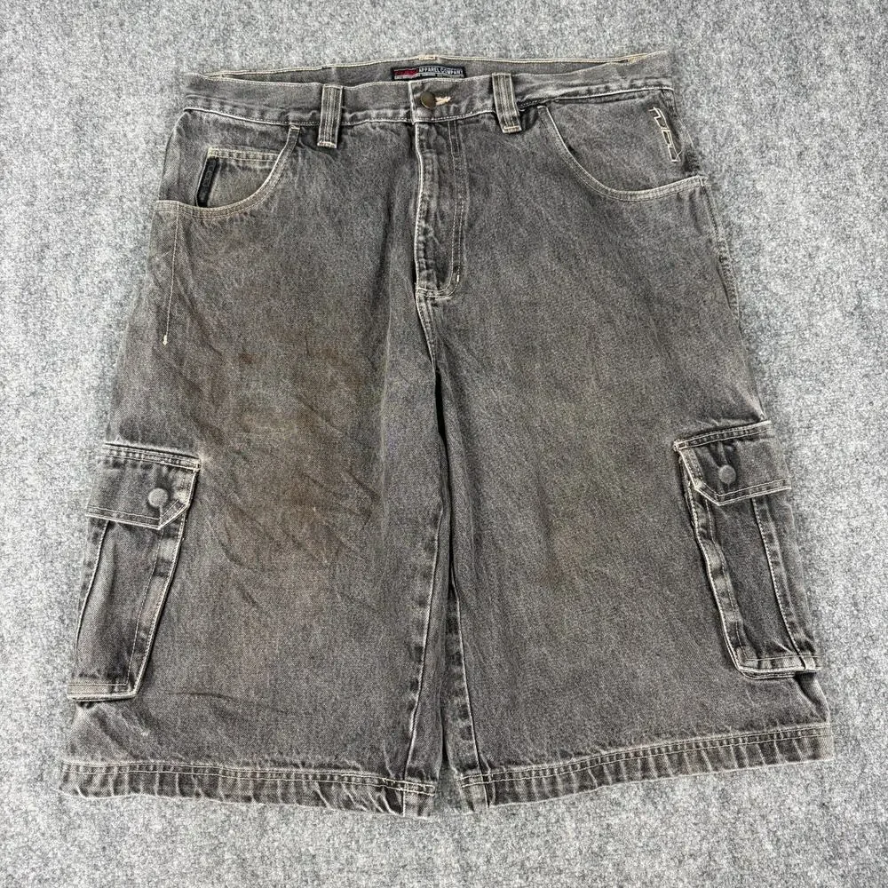FUBU Mens Baggy Cargo Denim Jorts Shorts Size 36 Black Washed Y2K Hip Hop Skater